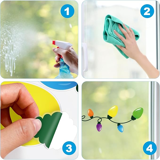 Cinrobiye 9 Sheets Christmas Bulb Light Window Clings Winter Christmas Car Refrigerator Decorations Stickers Door Window Seasons Decals for Holiday Xmas Christmas Home Kitchen Living Room (Bulb Light)