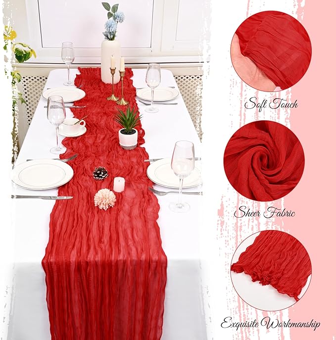 25 Pack Red Cheesecloth Table Runner 17 x 108 Inch Fall Thanksgiving Boho Rustic Farmhouse Gauze Cheese Cloth Runner for Wedding Party Baby Shower Home Decor Holiday Decorations