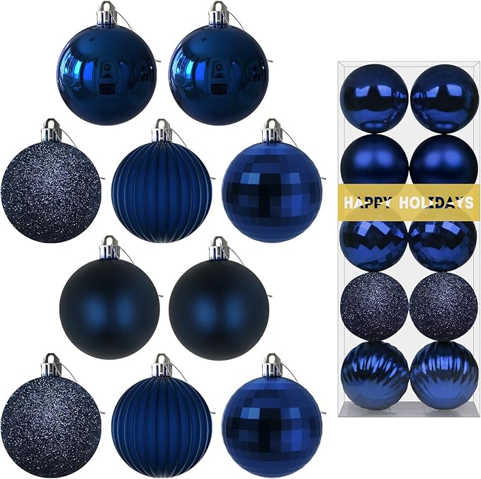 Navy Blue 2.5" Christmas Balls Christmas Tree Decoration Ornaments Shatterproof Hanging Balls for Birthday Halloween Holiday Wedding Decorations Set of 10pcs