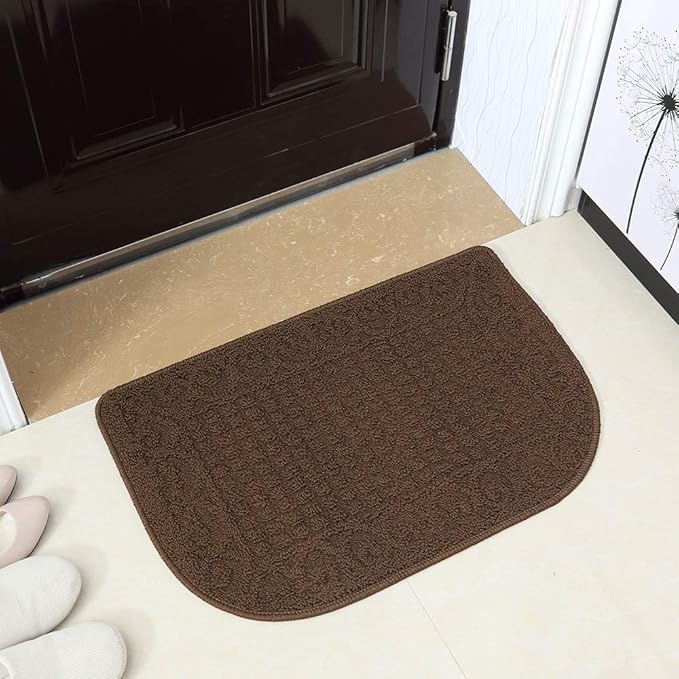 COSY HOMEER 27X18 Inch Anti Fatigue Kitchen Rug Mats are Made of 100% Polypropylene Half Round Rug Cushion Specialized in Anti Slippery and Machine Washable (Brown 1 pc) …
