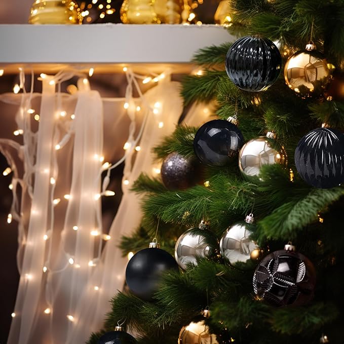 AMS 2.36''/60mm 34ct Christmas Ball Large Ornaments Party Decorations Shatterproof Festival Pendant Hangings for Xmas Tree Decor (60mm, Black)