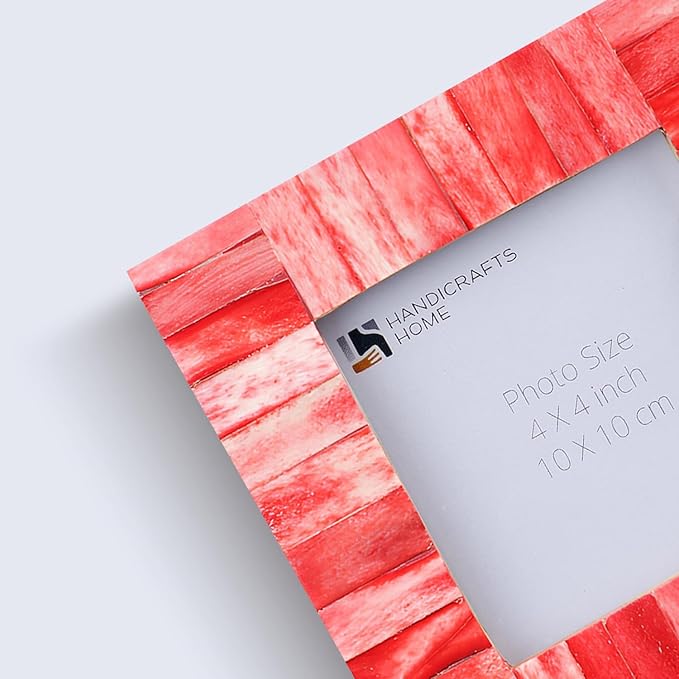 Handicrafts Home 4x4 Christmas Decor Red Picture Frame – Handmade Bone Inlay Photo Frame for Valentine’s Day Gift, Colorful Farmhouse Wall, Boho Shelf Decor, Vintage Home Decor & Living Room Wall Art