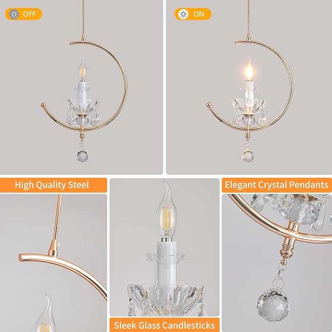 Modern Pendant Lights Kitchen Island : K9 Crystal Candle Pendant Light Fixture - 1 E12 Bulb Vintage Lighting Chandeliers for Dining Room Bathroom Bedroom Living Room Entryway
