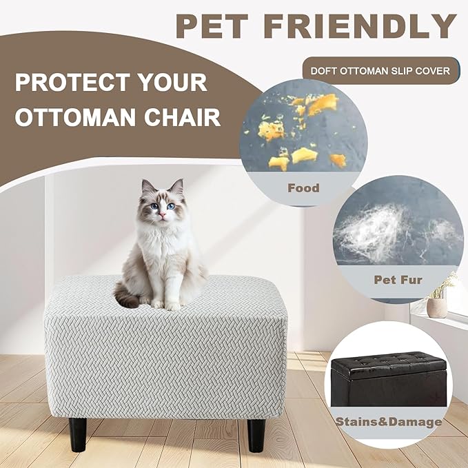 Eco-Ancheng Ottoman Cover Stretch Rectangle Footrest Stool Slipcover Ottoman Bench Covers Footstool Protector Covers Storage Ottoman Slipcovers for Foot Stool with Nonslip Elastic Bottom,02