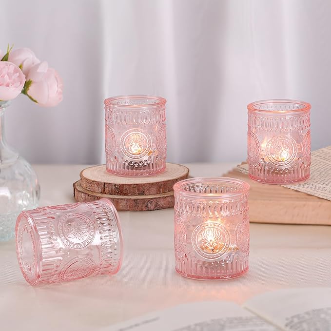 36 Pcs Pink Votive Candle Holders, Glass Tea Light Candle Holders for Wedding Centerpiece, Table Centerpiece, Home and Party Decorations