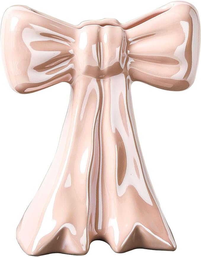 Bow Vase Pink Vase Ceramic Cute Decorative Flower Tulip Farmhouse Dazzling Modern Home Decor Pampas Grass for Table Bathroom Shelf