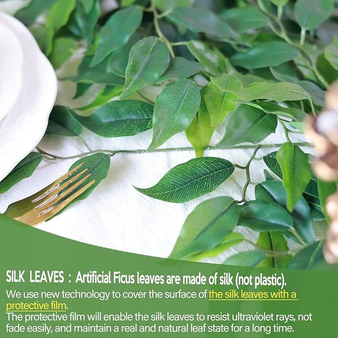 mizii 24pcs Artificial Greenery Stems Silk Green Leaves Fake 23in Ficus Garland Spray Plants Faux Greenery Decoration for Centerpieces Wedding Arch Flower Bouquet Table Home Decor (24)