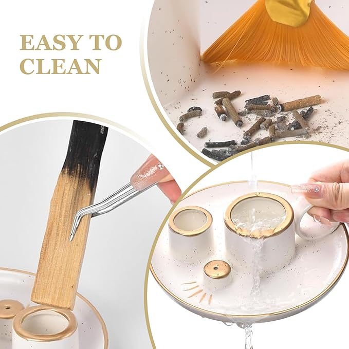 4-in-1 Palo Santo Holder for Burning Sage and Sticks, 5.9-Inch Ceramic Incense Burner and Ash Catcher Tray with Handle for Meditation Home Zen Decor