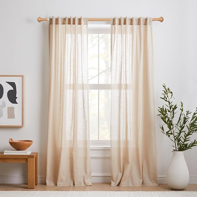 Wood Curtain Rods for Windows 66 to 120, 1 inch Telescopic Adjustable Heavy Duty Curtain Rod with Adjustable Brackets, Easy Install & Modern Finials, Fits Various Room Styles, Wood color