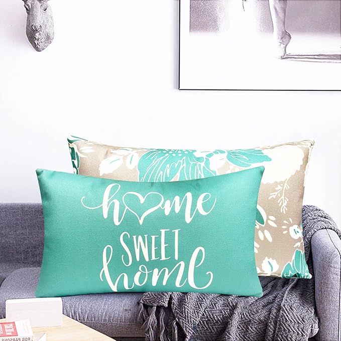 Decorative Throw Pillow Covers Set of 4 Teal Pillow Covers 12x20 inch Throw Pillow Cases Linen Square Pillow Case,Farmhouse Outdoor Modern Boho Pillow Covers for Couch Sofa Living Room