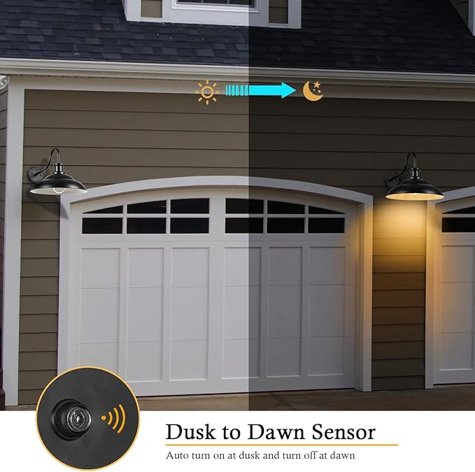 Dusk to Dawn Outdoor Barn Light Fixtures, 16 Inch Dome Large Wall Sconce Farmhouse Exterior Wall Mount Light for House Garage Patio Doorway