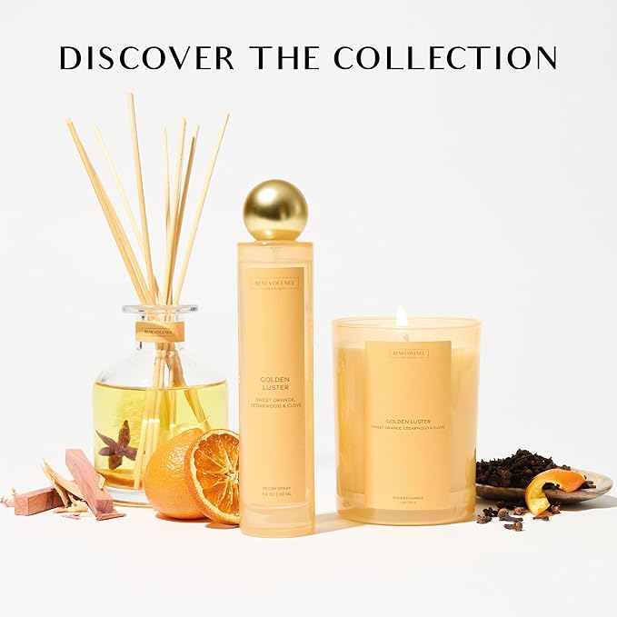 Benevolence LA Golden Luster Gift Box | Candle, Room Spray & Reed Diffuser | Orange, Cedarwood & Clove | Luxurious Home Fragrance | Ready for Gifting Set | Thanksgiving Gifts for Women