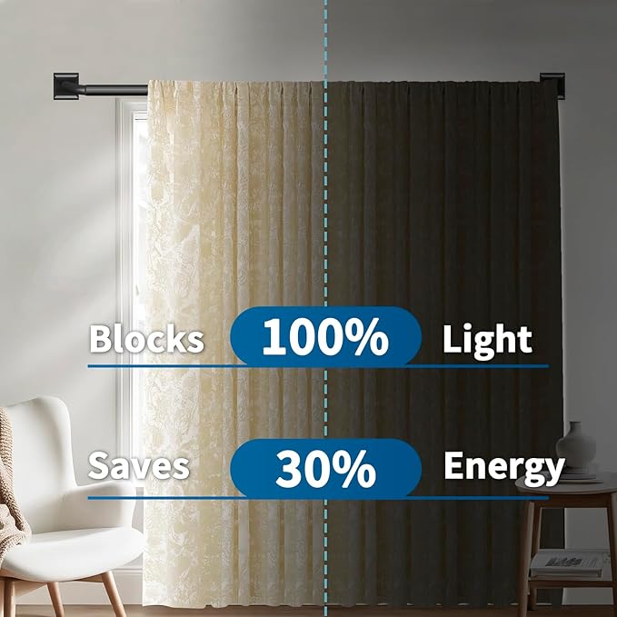 Black Curtain Rods for Windows 28-48Inch Heavy Duty French Return Rod, Wrap Around Blackout Curtain Rods, Adjustable Room Darkening Drapery Rod for Bedroom, Living Room, Sliding Door & Outdoor Patio