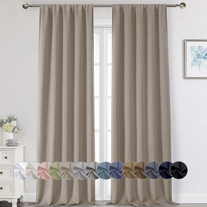 Extra Long Stone Blackout Curtains for Bedroom Living Room 108 Inches Long 2 Panels, Soft Solid Room Darkening Thermal Insulated Window Treatments, Rod Pocket Curtain, 50" Wx108 L