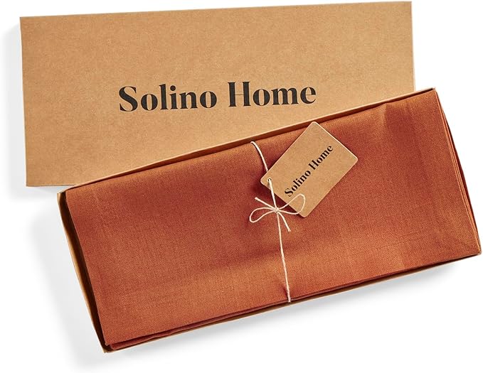 Solino Home Linen Table Runner 48 Inches - 100% Pure Linen Cinnamon Table Runner 14 x 48 Inch Ideal for Dresser and Coffee Tables - Diana Medium Weight