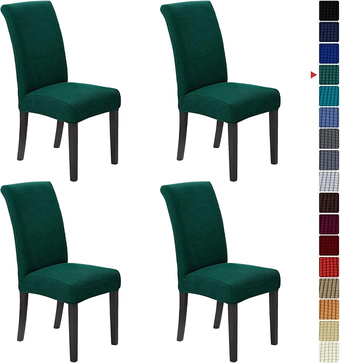 Howhic Chair Covers for Dining Room Set of 4, Stretchy Dining Chair Covers, Textured Jacquard Kitchen Chair Slipcovers, Classy Decor for Home and Banquet (Hunter, 4 Pack)