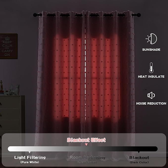 MYSKY HOME 90 Inches Long Curtains with Pink Pom Pom Sheer Nursery Curtain Girl Blackout Drapes for Kids Bedroom Double Layer Room Darkening Window Panels for Toddler Grommet, Pink, 52" Wide, 2 Pieces