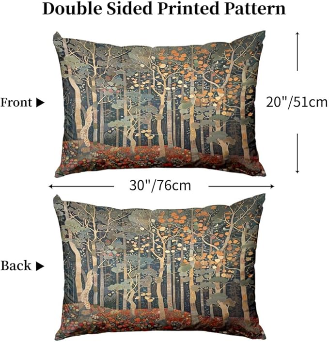 William Morris Pillowcases Set of 2 Rustic Forest Bed Pillow Protectors with Zipper Standard Size Woodland Tree Throw Pillow Covers for Couch Vintage Art Nouveau Bedding Decorative 30"X20"