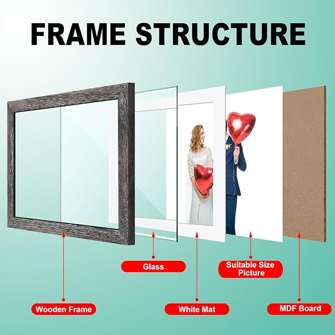 RPJC 6x8 inch Picture Frame Made of Solid Wood and High Definition Glass Display Pictures 4x6 with Mat or 6x8 Without Mat for Wall Mounting Photo Frame Natural
