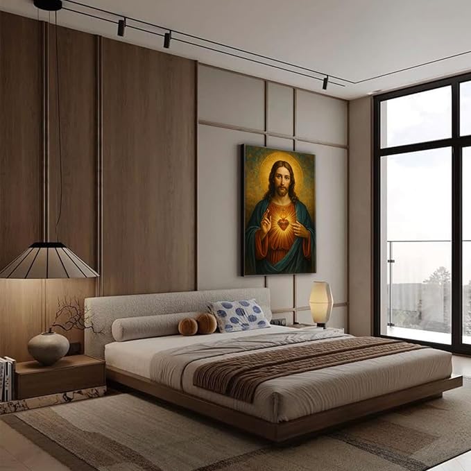 Eysintum Sacred Heart of Jesus Wall Art Christian Canvas Print Religious Home Decor Catholic Picture for Bedroom Living Room Prayer Room Ready to Hang 12x16in
