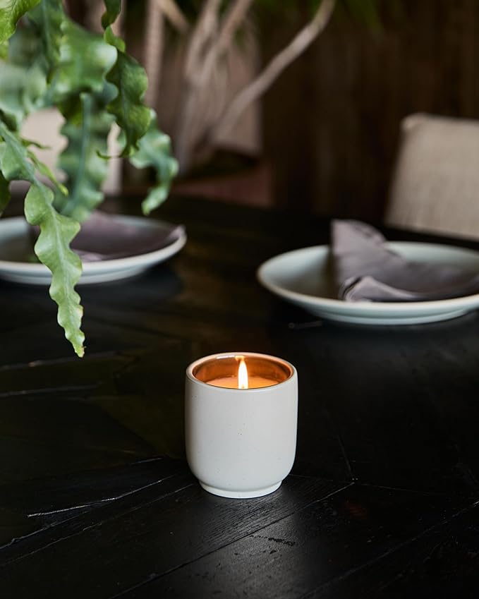 Homecourt Luxury Scented Candle, Mandarin Basile Scent, 60-Hour Burn Time, Soy Wax Blend, Organic Cotton Wick, Kiln-Fired Reusable Ceramic Vessel, 8 Oz, 2.0