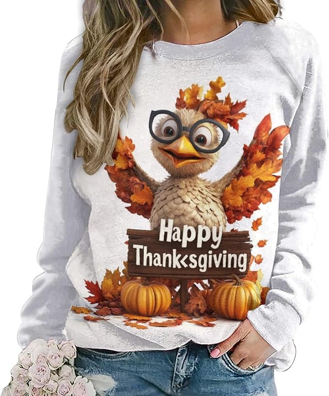 Thanksgiving Sweatshirt for Women Crewneck Pullover Casual Graphic Long Sleeve Shirts Sweater