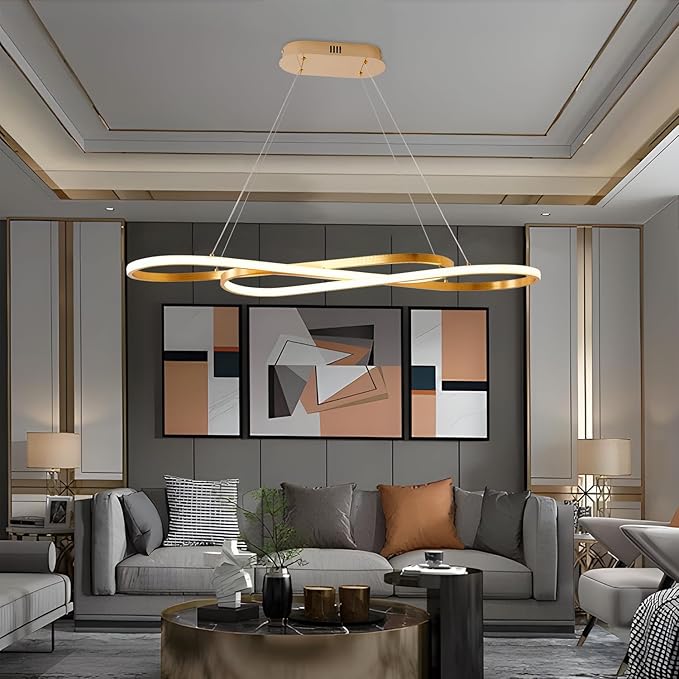 Gold Led Chandelier for Kitchen Island Lighting,Dimmable Modern Chandelier for Dining Room, L39.4" Modern Led Pendant Light Fixture Height Adjustable Brushed Gold Dining Room Light Fixture Over Table