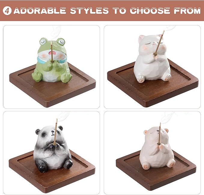 Lionpower Incense Holder for Sticks with Burner & Ash Catcher - Resin Panda, Wooden Tray, 10 Incense Sticks for Meditation Yoga Spa, Cute Home Decor Room Accessories (Panda)