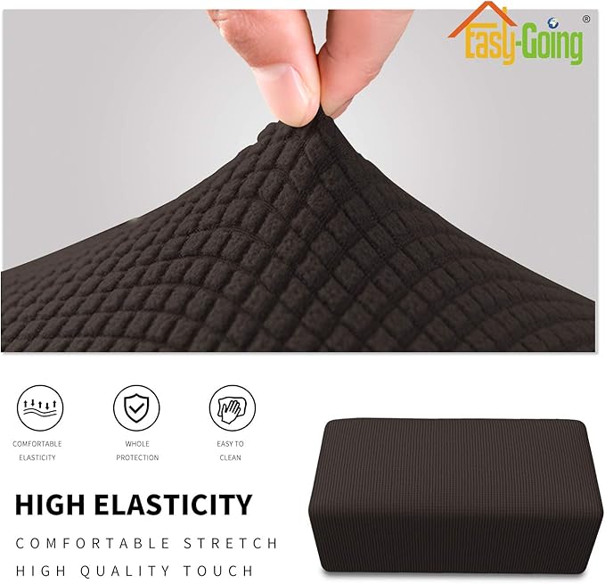 Easy-Going Stretch Ottoman Cover Folding Storage Stool Furniture Protector Soft Rectangle slipcover with Elastic Bottom(Ottoman Small,Chocolate)