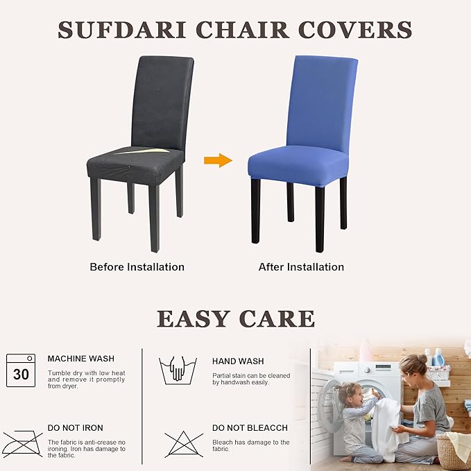 Sufdari Dining Chair Covers,Kitchen Chair Cover,Parsons Chair Slipcover,Spandex Chair Protectors for Dining Room Stretch Chairs Cover Set of 8 -Fog Blue