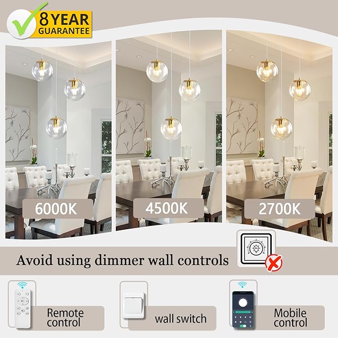 3-Light Modern Gold Pendant Light Hanging Fixture Light for Kitchen Island Mid Century Globe Pendant Light Glass Chandelier for Living Room Bedroom Entryway