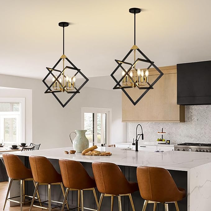 24" Modern Pendant Lights Kitchen Island, 6-Light Black and Gold Farmhouse Pendant Light Fixtures, Industrial Hanging Pendant Lights Fixture for Kitchen Island Dining Room Hallway Foyer Entryway