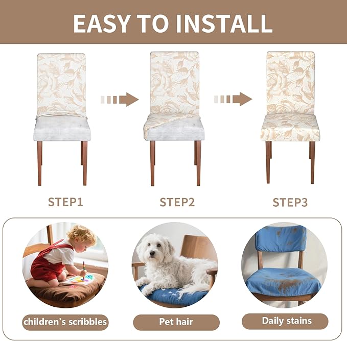 Stretch Dining Chair Covers Set of 6,Floral Print Chair Covers,Soft Removable Washable,Pet Friendly Furniture Protector,Universal Chair Slipcovers for Home, Kitchen,Ceremony Dining Room Seat