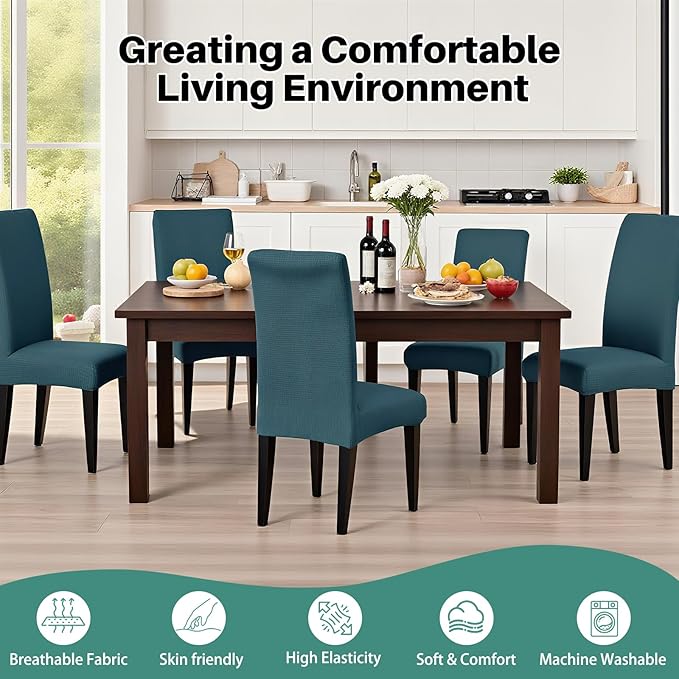 Dioxide Stretch Chair Covers for Dining Chairs, Washable Dining Chair Covers Set of 4, Soft Kitchen Chairs Seat Covers, Jacquard Parson Chair Slipcover Protectors for Home Hotel Restaurant Banquet