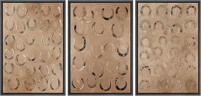 MUDECOR Framed Wall Art Print Set Western Decor Horseshoes Pattern Rustic Neutral Illustrations Modern Art Boho Decorative Colorful Chic for Living Room, Bedroom, Office - 24"x36"x3 BLACK