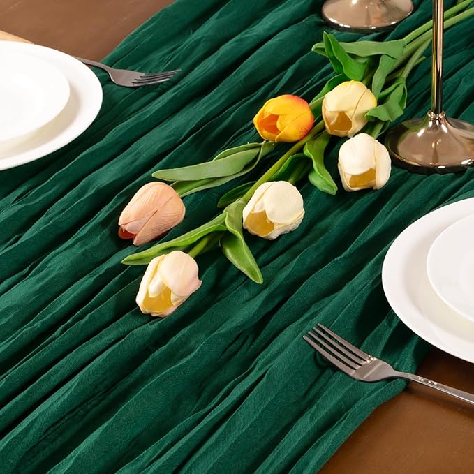 Christmas Emerald Green Cheesecloth Table Runner 1pcs Dark Green Table Runner 22×120 inch 10FT Home Decor for Farmhouse Wedding Baby Shower Birthday Party Ceremony