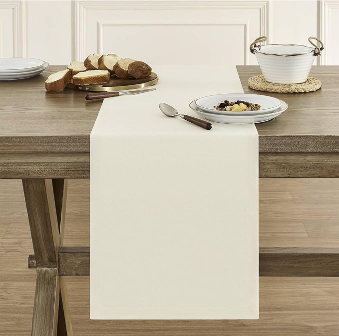 ZeeMart Basic Linen Style Table Runner, 14 x 60 Inch Off White, Rustic Farmhouse Creamy White Table Runners 60 Inches Long, Everyday Polyester Table Runner - Machine Washable & Easy Care