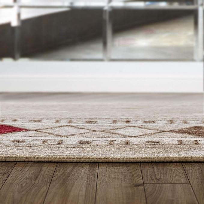 Antep Rugs Alfombras Modern Bordered 4x6 Non-Skid (Non-Slip) Low Profile Pile Rubber Backing Indoor Area Rugs (Beige, 4' x 5'8")