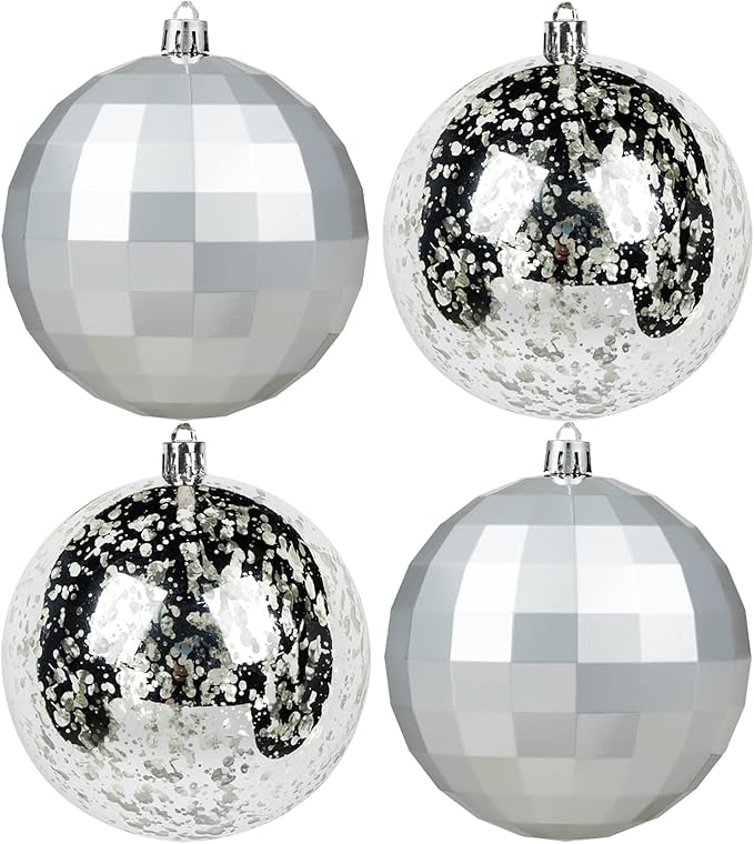 XmasExp Large Christmas Ball Ornaments,4pcs Silver Giant Shatterproof Plastic Hanging Mercury Xmas Ball Decorations Christmas Tree Ornaments (Silver, 4")