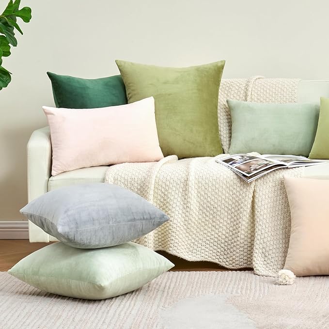 Throw Pillow Covers White Decorative Velvet Set of 2 16x16 Inch Pillow Covers, Soft Pillow Covers for Couch Sofa Bed Living Room, Farmhouse Neutral Home Boho Decor, Square Accent Cushion Cases