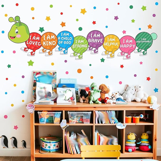 Kids Wall Stickers Decor Colorful Inspirational Wall Decals Baby Nursery Wall Decal Peel and Stick Motivational I Am Quotes Walls Art Vinyl Decals Polka Dots Murals for Classroom Bedroom Decor