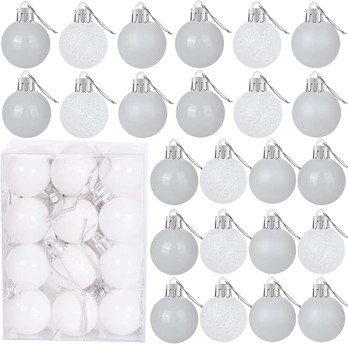 24 Count Small White Christmas Ornaments for Mini Christmas Tree, Small Shatterproof Christmas Tree Ornaments Balls Set for Holiday Party Decorations, 1.6 inch
