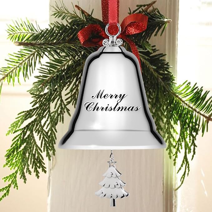 Styleonme Decorative Bells, Christmas Ornaments 2025, Engraved It's Merry Christmas, Silvery Bells Decoration with Pendants Tree
