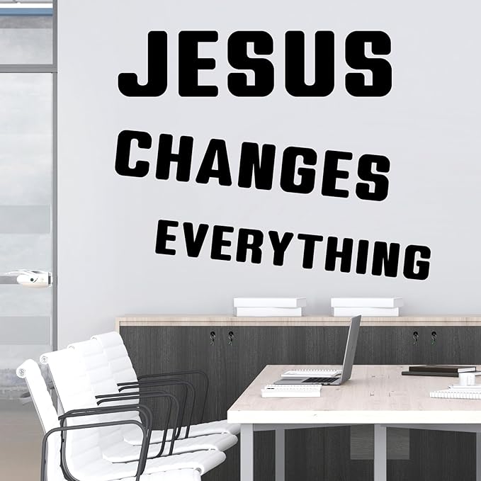 Inspirational Wall Stickers Gym Wall Decal Bible Verses Walls Decoration Teamwork Vinyl Sticker for Office Jesus Changes Everything Religious Decals Christian Walls Art Murals for Living Room Bedroom