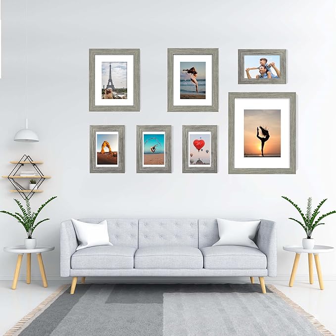 5x7 Picture Frame Set of 2, Made of Real Glass and Rustic Grey Wooden Frame - Display Pictures 4x6 with Mat or 5x7 Without Mat, 5 by 7 Photo Frame for Wall or Tabletop Display