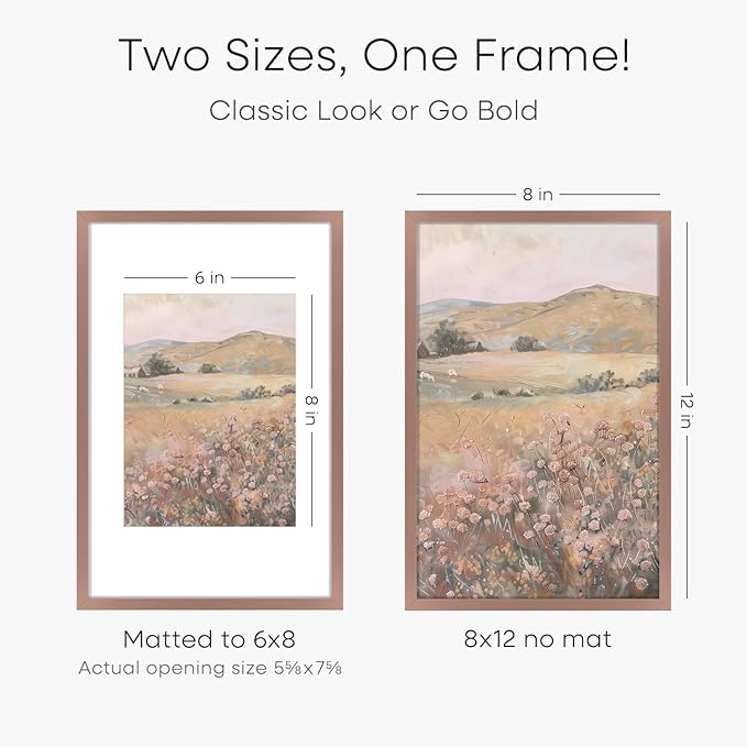 Homeforia 8x12 Picture Frame Mocha, High End Metal 8 x 12 Poster Frames with Mat 6 by 8 for Photo, 12x8 Frame Matted to 6x8 inch Print, 8by12 Wall or Tabletop Frame, Tempered Glass, Wall Kit, Set of 1