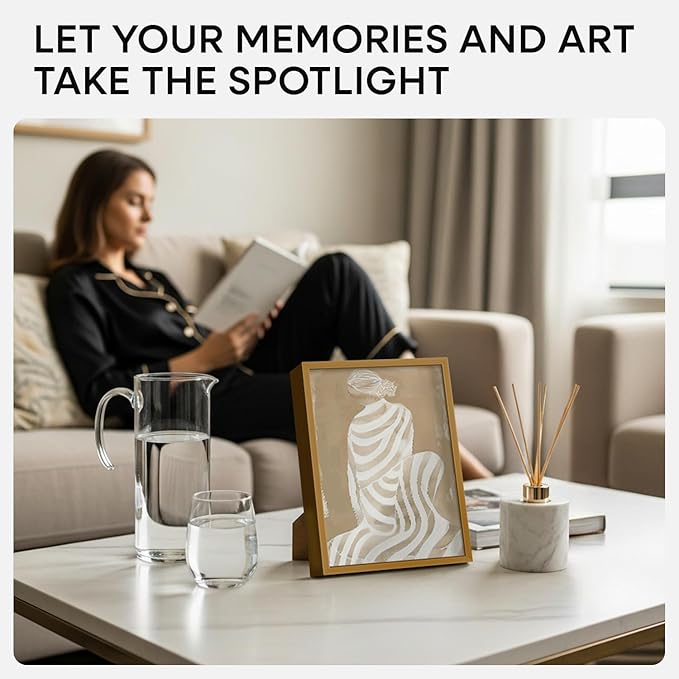 Homeforia 8.5x11 Picture Frame Bronze, High End Metal Brass Frame 8.5 x 11 with Mat 6 by 8 Photo, 11x8.5 Frames Matted to 6x8 Print, 8.5by11 Wall or Tabletop Frames, Tempered Glass, Wall Kit, Set of 2