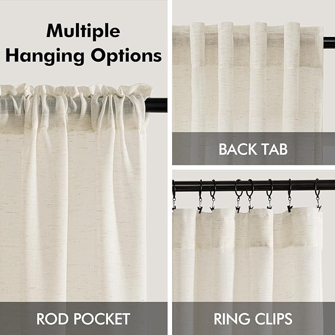 ANRODUO Ivory Semi Sheer Linen Curatins 84 inch Length 2 Panels Set Cream White Back Tab Light Filtering Privacy Drapes 84 inch Long Boho Rustic Cotton Textured Gauze for Bedroom Living Dining Room