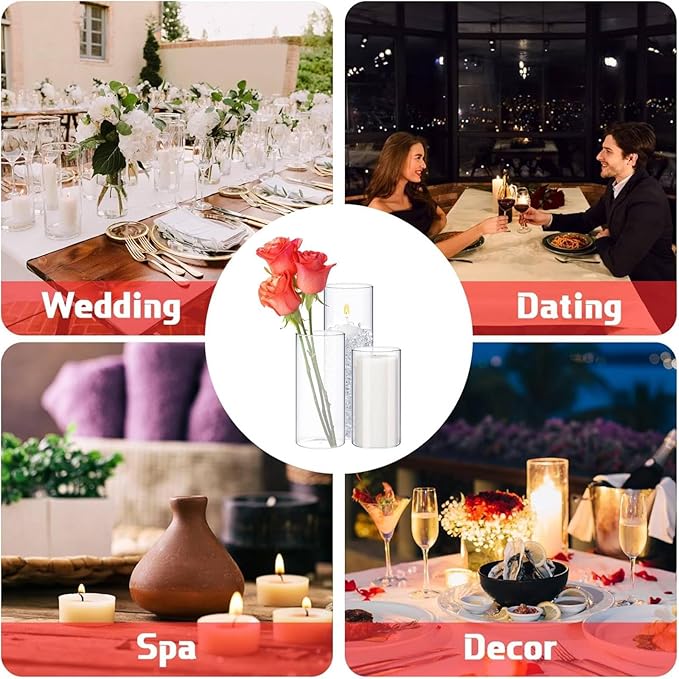 96 Pcs Cylinder Vases Set for Centerpieces, 6/8/10 Inch Tall Clear Glass Vase, Hurricane Floating Candle Holder for Wedding Table Decor, 2.5''/2.7''/3.3''' Diameter (3.3'' X 5.9'',7.9'',9.8'')