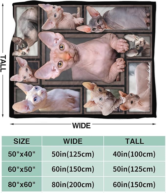 Tijuboni Sphynx Cat Throw Blanket Cat Gifts for Girls Boys Women Men Kids Adults Soft Flannel Fleece Blanket for Couch Sofa Bed Home Decor 40"x50"